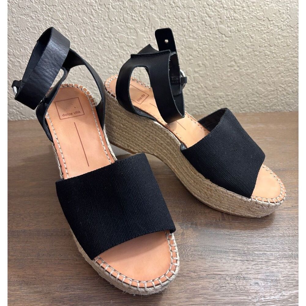 Dolce Vita Lesly Black Espadrille Wedge Platform Sandal Size 10 Boho Chic Summer